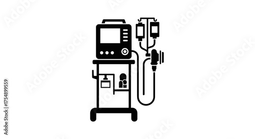 Medical Ventilator Life Support System Icon on White Background.