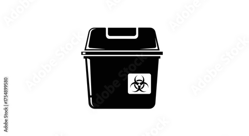 Medical waste disposal container with biohazard symbol.