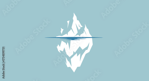 Minimalist Iceberg Floating in Blue Water with Submerged Section.
