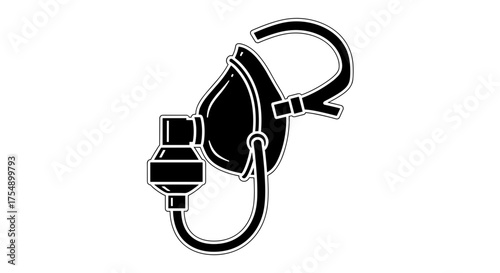 Monochrome Graphic of an Emergency Oxygen Mask.