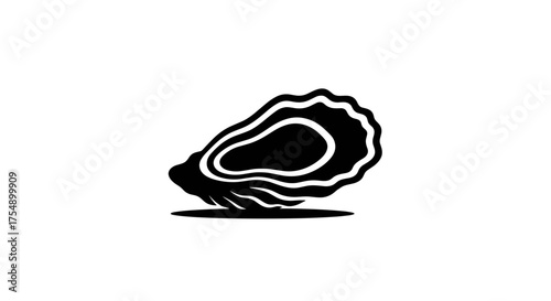 Oyster shell icon black and white seafood illustration.