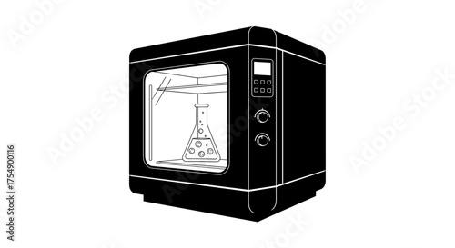 Scientific Laboratory Shaker Incubator with Flask Inside Illustration.