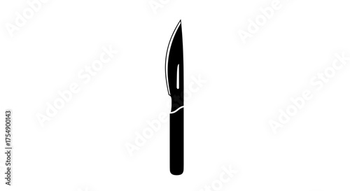 Sharp Kitchen Knife Silhouette on White Background.