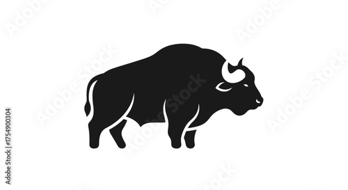 Silhouette of a majestic bison standing proudly against a white backdrop.