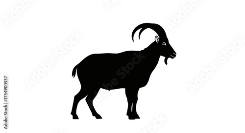 Silhouette of a Majestic Ibex with Curved Horns.
