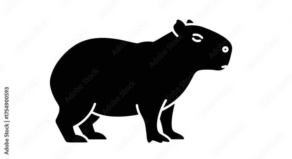 Obraz premium Simple black capybara silhouette vector icon design.