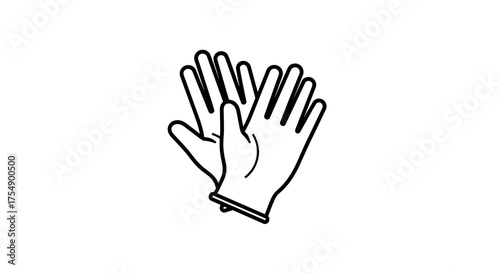 Simple black and white line art icon of protective gloves.
