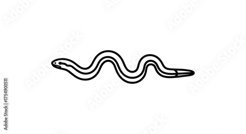 Simple black and white line art illustration of a crawling earthworm.