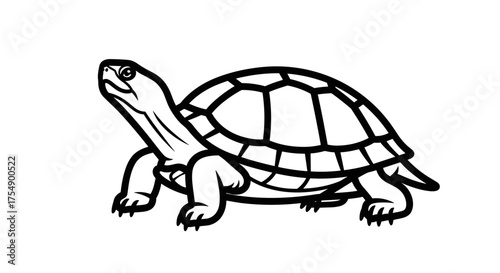 Simple black and white line art illustration of a turtle.