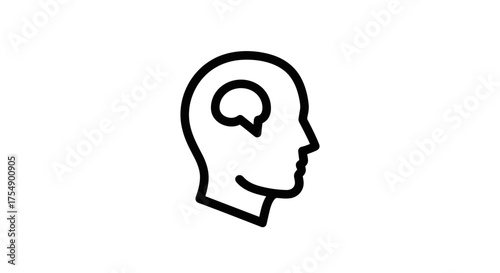 Simple line icon of a human head with a brain inside.