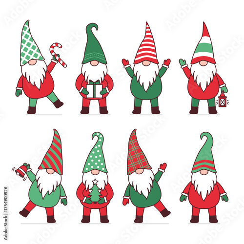 Set of cute Christmas gnomes in different positions