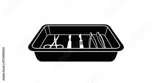 Sterile tray with surgical instruments for medical operation.