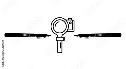 Surgical Scalpels and Magnifying Loupe Icon Illustration.