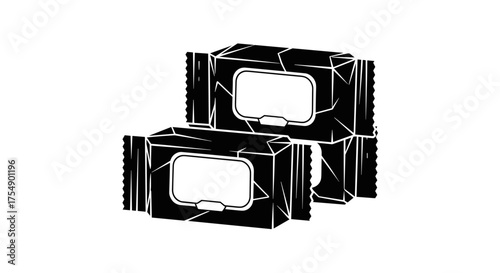 Two packs of wet wipes in a simple black and white illustration.