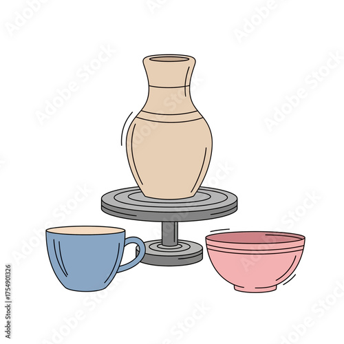 Pottery and Ceramic Cups Illustration – Handmade Clay Vase and Bowls Vector Design