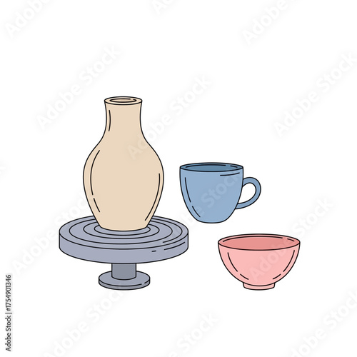 Pottery and Ceramic Cups Illustration – Handmade Clay Vase and Bowls Vector Design