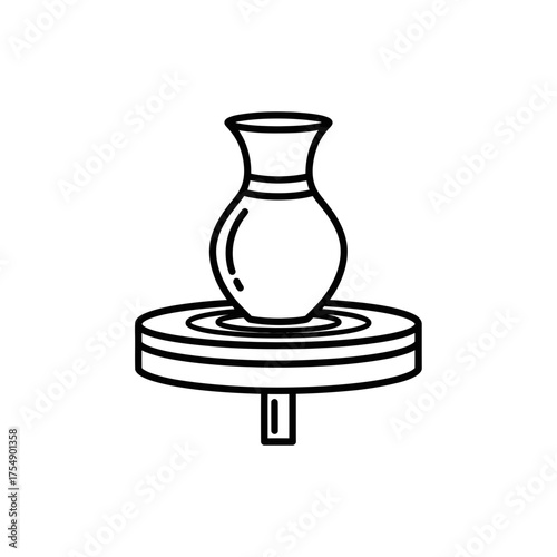 Pottery Wheel Outline Icon – Clay Vase Making Line Art Symbol Vector Illustration
