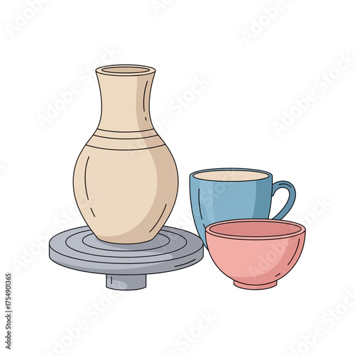 Pottery Wheel Outline Icon – Clay Vase Making Line Art Symbol Vector Illustration