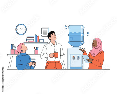 Modern Workplace Communication and Office Break Time with Diverse Employees