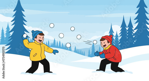 Child Play in Snow A Fun Winter Activity of Snowball Fight