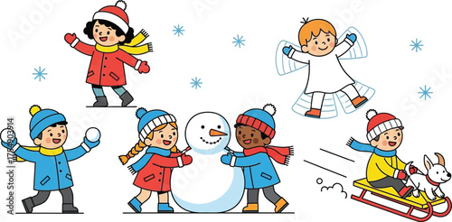 Children's Winter Fun Snowball Fights, Angels, and Sledding Adventure in the Snow