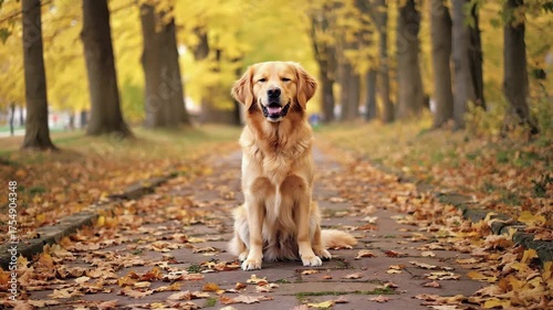 Cheerful golden retriever sitting outdoors, radiating warmth, loyalty, and the joyful bond shared with humans.
