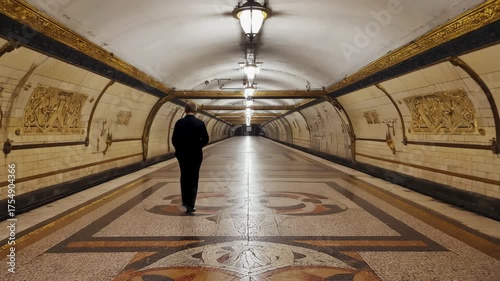 Atmospheric subway tunnel with vintage architecture and glowing lights stretching into the distance, evoking mystery and exploration.

