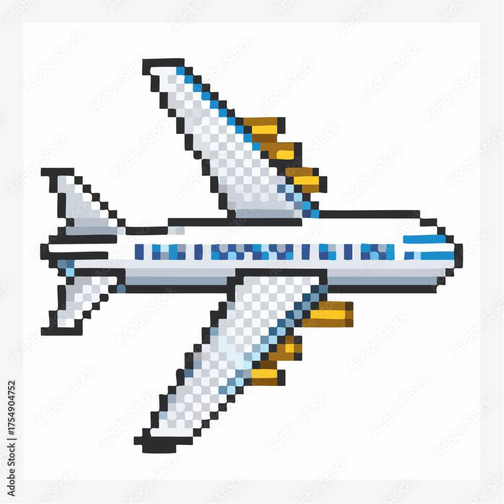 Fototapeta premium Airplane Flying in Blue Sky with Clouds Vector Illustration