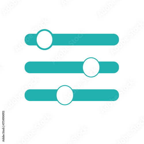 Minimalist teal slider bar icon set for UI/UX design. Vector graphic of adjustment controls, settings, and level regulators on a white background.