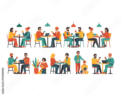 Group of Friends and Colleagues at Coffee Shop or Coworking Space
