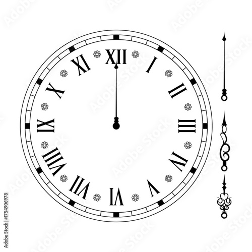 Elegant Clock Face  Roman Numerals I through XII