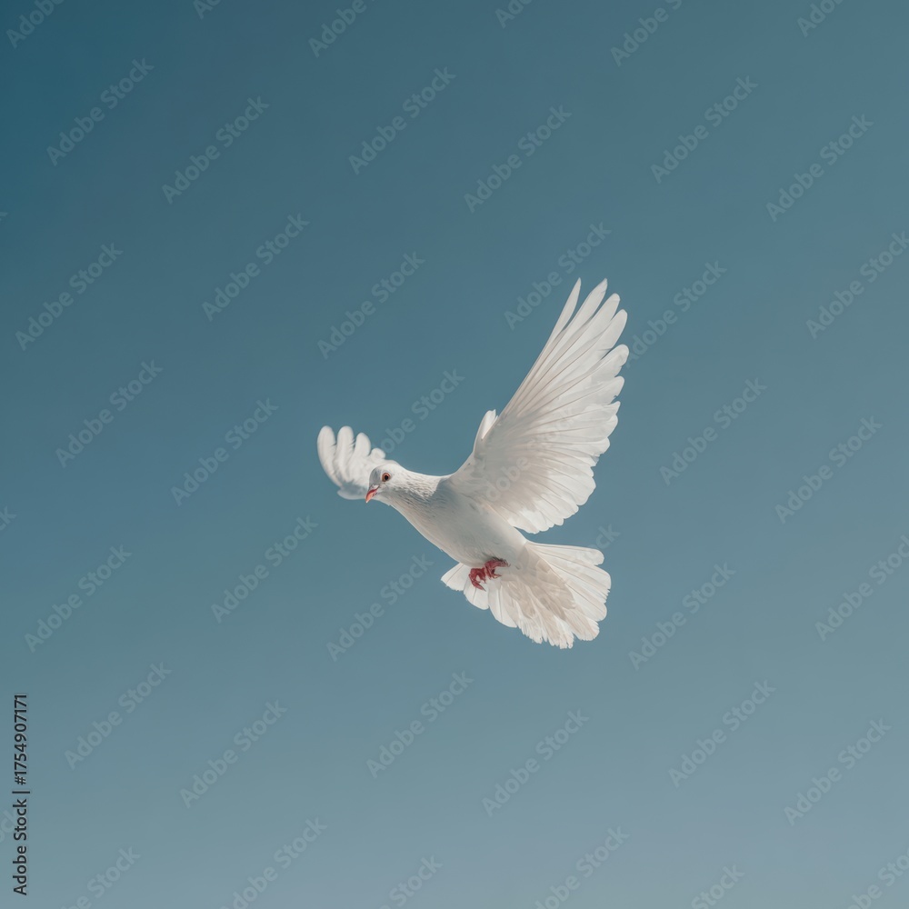 Fototapeta premium Serene White Bird in Flight Against a Clear Blue Sky Capturing a Moment of Freedom and Peace