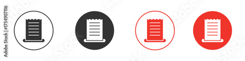 Paper receipt icon for ui or ux isolated on white for mobile app, editable