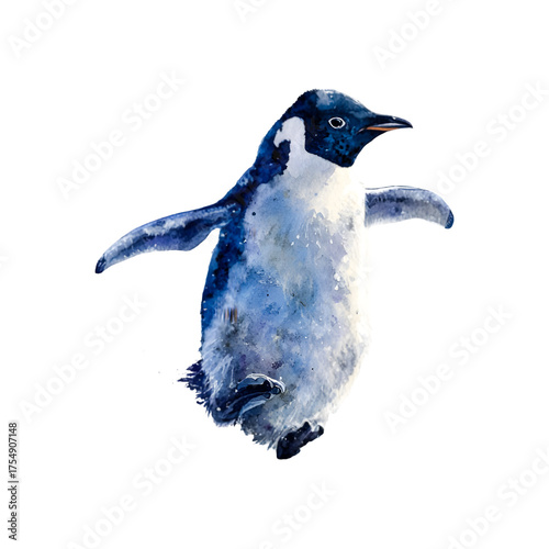 Adorable adelie penguin with outstretched wings swimming gracefully isolated on transparent background