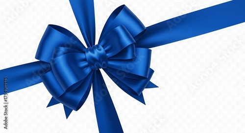 Blue gift bow and ribbon for present wrapping. Isolated on transparent background, png