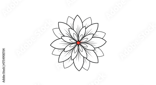 A beautiful white flower with a red center has many petals.