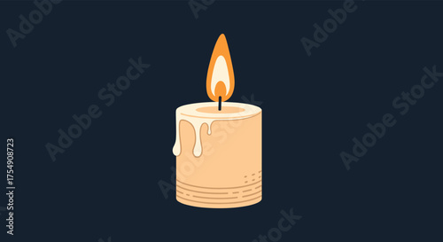 A lit candle with dripping wax creating a warm and cozy ambiance on a dark background.