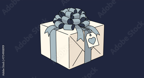 A beautifully wrapped gift box tied with a ribbon and a heart-shaped tag.