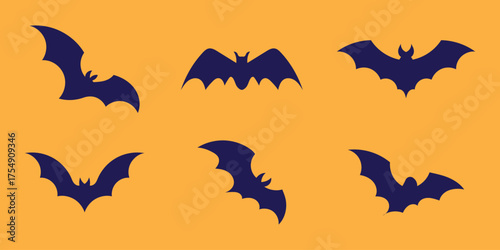 set of bat black silhouette icon vector isolated on white background