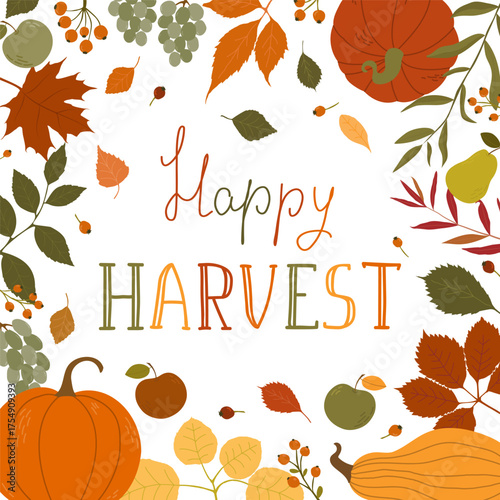 Hand-Drawn Bright Card. Festive Design for Thanksgiving.