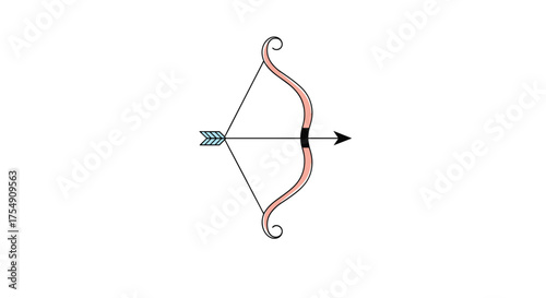 A traditional recurve bow with an arrow nocked and ready for flight.