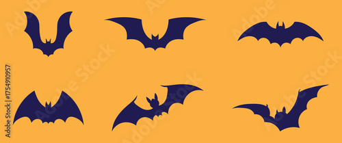 Halloween bat set, Collection of halloween bats silhouette vector on white background