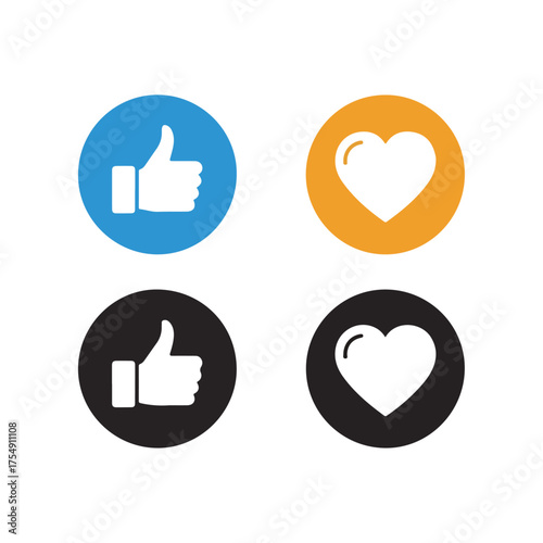 Social Media Engagement Icons - Thumbs Up and Heart Symbols.