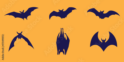 set of halloween bat silhouette vector on tranparent background