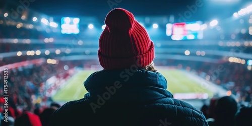A man wearing a red hat is watching a football game