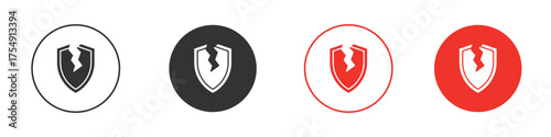 Broken shield icon for ui or ux isolated on white for mobile app, editable