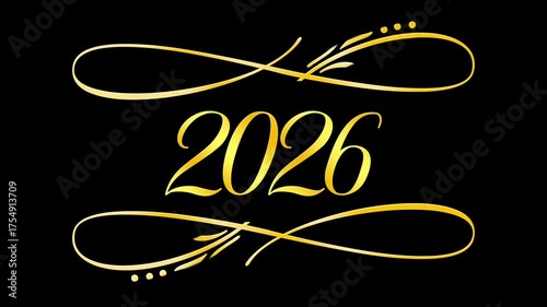 Animated 2026 Year Text - Golden Elegant Calligraphy Typography Loop