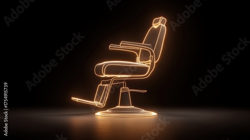 Neon Glow Barber Chair in Dark Space with Soft Lighting for Hair Styling and Grooming Services