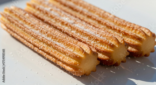 Delicious churros covered in sugar — perfect for dessert, cafe, or Spanish cuisine visuals.