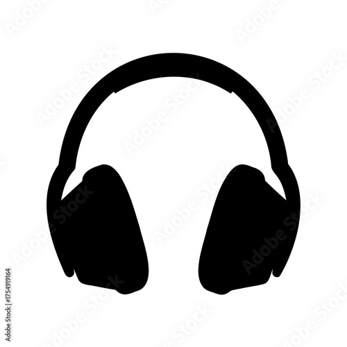 Isolated Black Silhouette of Headphones on White Background Music and Audio